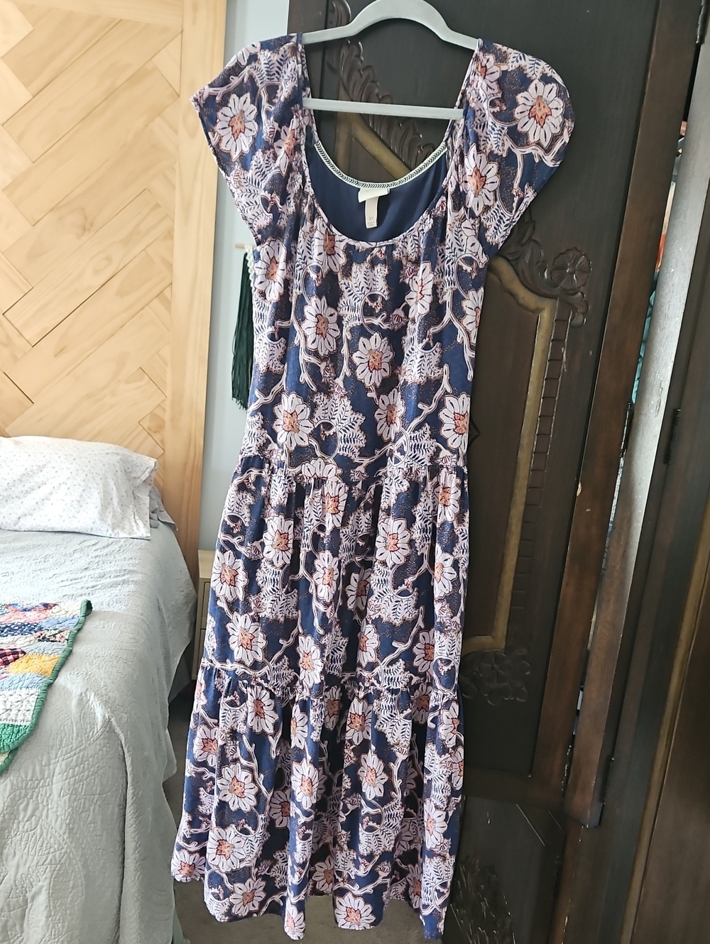 Knox Rose Navy Floral Tiered Midi Dress